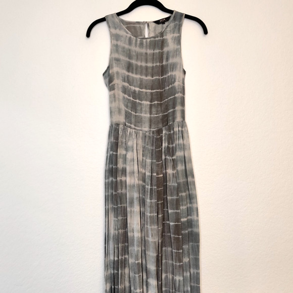 NEUW Maxi Dress Size 6 Gray Shibori Tie Dye Sleeveless Cut Out Pleated Festival - Picture 10 of 16